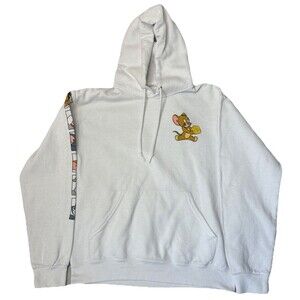 Tom and Jerry Hoodie White Graphic Front Back Sleeve NO TAG Medium ?